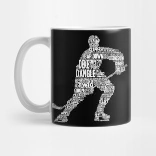 Hockey Player Word Slang Cloud Silhouette (White Font) Mug